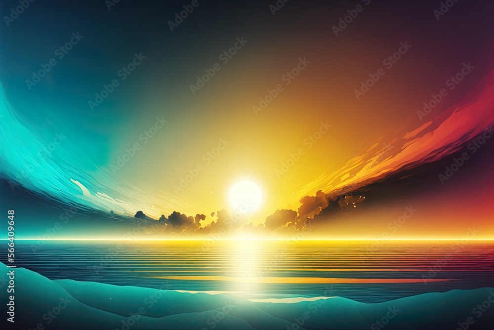 Poster sea and horizon in abstract backdrop generative ai