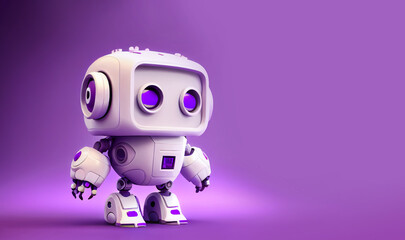 Obraz na płótnie Canvas Cute white cartoon robot 3d on purple background. Generative AI.
