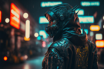 Fototapeta na wymiar person in the street Cyberpunk theme, let´s make a universe based on cyberpunk style! Cities, vehicles, characters, assets