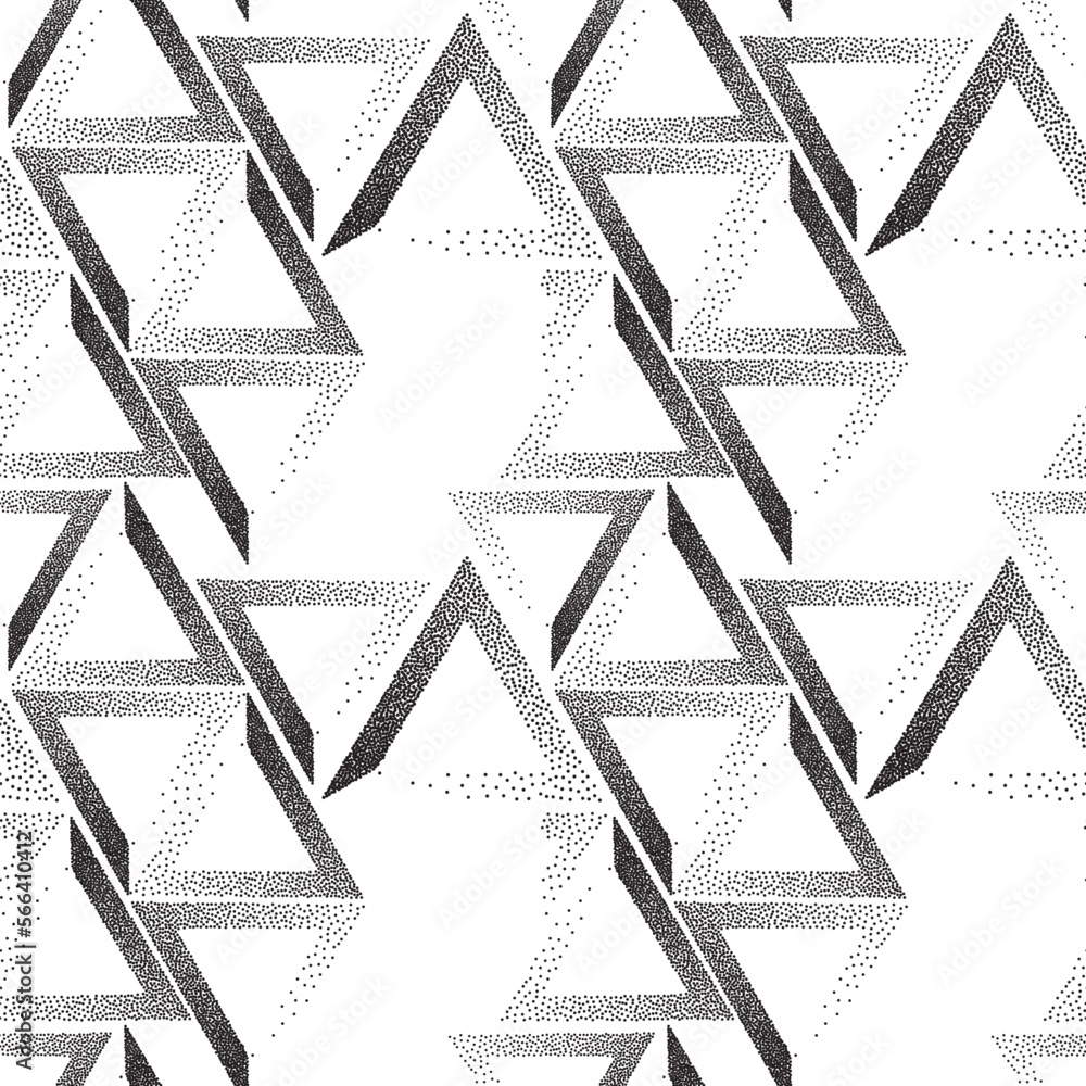 Poster triangle abstract stipple pattern. retro vector illustration seamless pattern. pointillism brush.