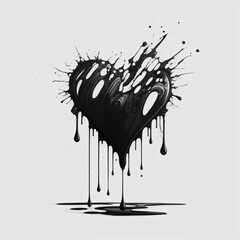 Black heart shape dripping in black ink, generative ai