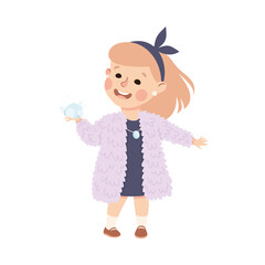 Happy Rich Girl Millionaire with Diamond Gemstone Vector Illustration