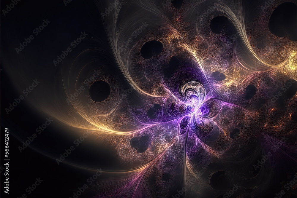 Poster theme: dream, imagination, and fantasy; abstract fractal texture, wisps and lights, backdrop design 