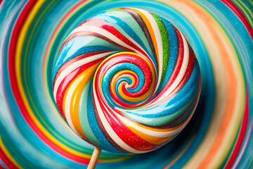 Fototapeta na wymiar Colorful lollipop on stick. Close up view with depth of field. Generative AI