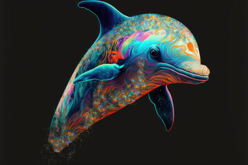 Portrait of dolphin psychedelic art style