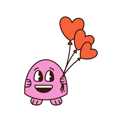 Funny characters for valentines day in groovy style. Vector illustration.