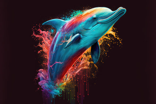 Portrait of dolphin psychedelic art style
