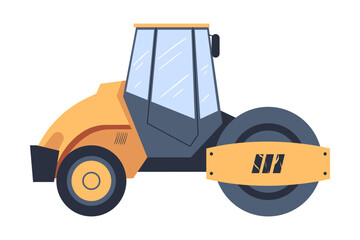 Asphalt Road Roller or Roller-compactor as Heavy Machine for Repair Work Vector Illustration