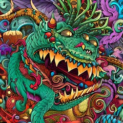 Fototapeta premium many monsters, doodle art style, colorful, funny