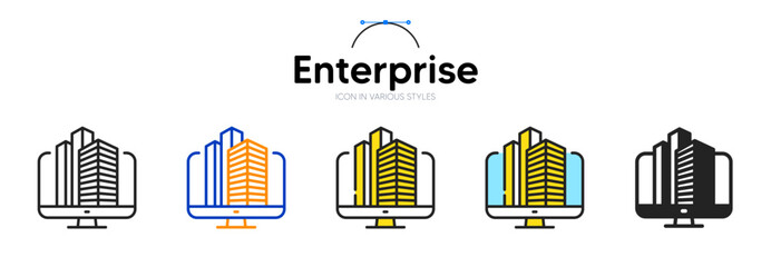 Enterprise line icon in different styles. Bicolor outline stroke style. Real estate symbol for web ui, mobile application. Online skyline enterprise broker. Skyscraper residential towers. Vector