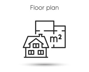 Fototapeta na wymiar House plan line icon. House architectural floor plan sign. Square meters of living space symbol. Illustration for web and mobile app. Line style house floorplan icon. Editable stroke. Vector
