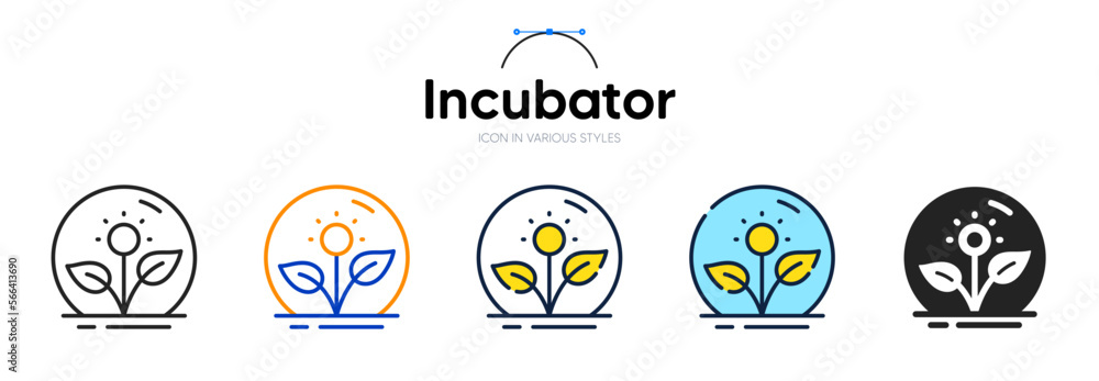 Poster incubator line icon in different styles. bicolor outline stroke style. business incubate symbol for 