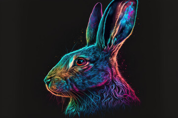 Portrait of hare psychedelic art style
