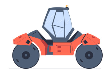 Asphalt Road Roller or Roller-compactor as Heavy Machine for Repair Work Vector Illustration