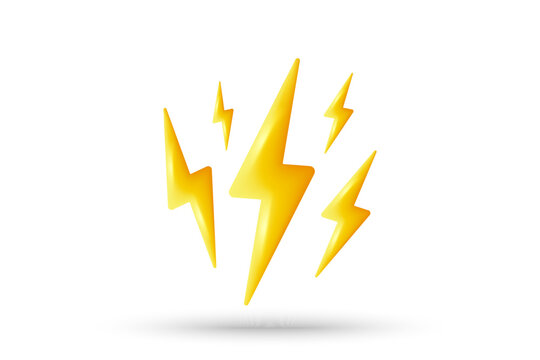 Lightning 3d icon. Energy power thunder, electric bolt symbol. Electric voltage sign. Electricity power background. Flash thunderbolt banner. Electric charge concept. Lightning vector illustration
