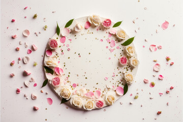 Circle frame made with rose petals 