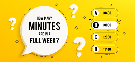 Quiz game menu, test questions choice. Template for TV show or trivia game. Riddle with question and answer options. Quiz game on yellow background with chat bubble. Vector illustration