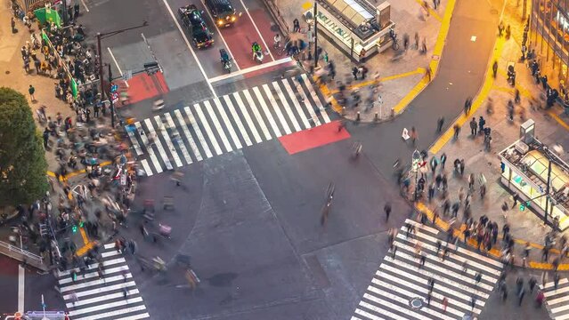 Time-lapse of a busy intersection in Shibuya, Tokyo, Japan at night