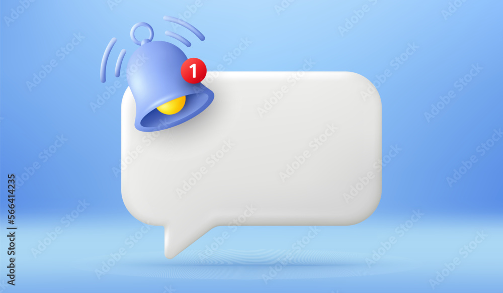Poster 3d empty reminder popup notice. push notification with bell icon. phone alert message template. spee