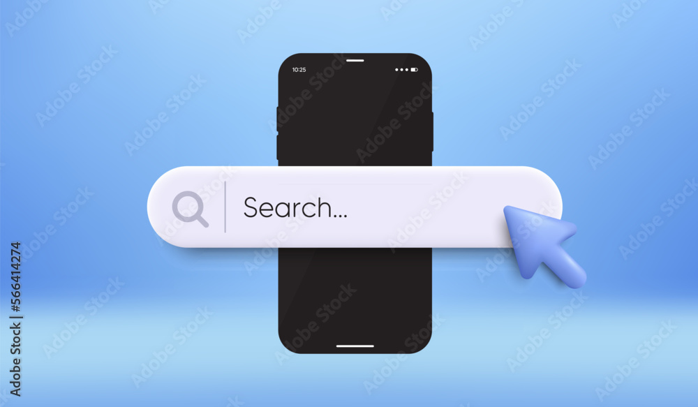 Poster smartphone search bar background. mobile phone with search window and mouse cursor. web interface, m