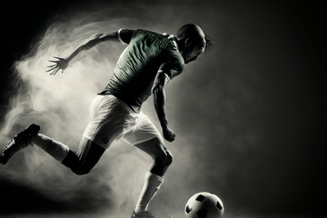 Fototapeta soccer player kicking the ball, ai generative content obraz