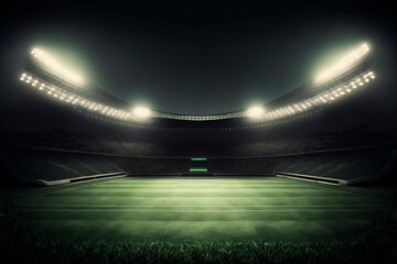 Fototapeta na wymiar football stadium blurred background with lights, grass, ground view. generative ai content