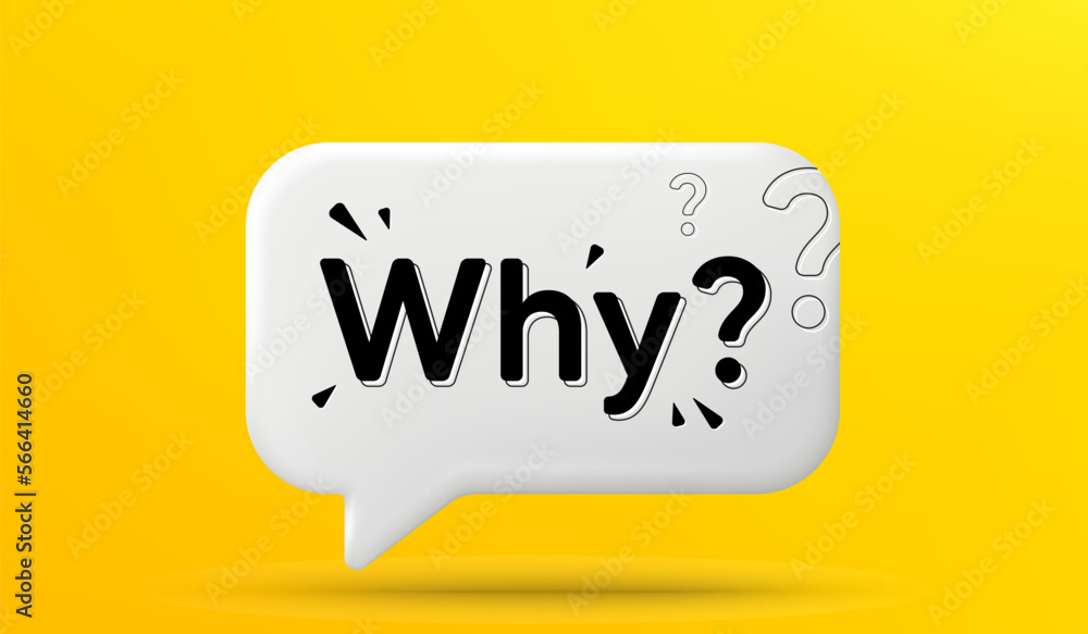 Poster why question chat bubble. conversation question 3d speech bubble. yellow background with why word. c