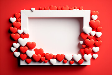 Valentines day 3d white frame with hearts