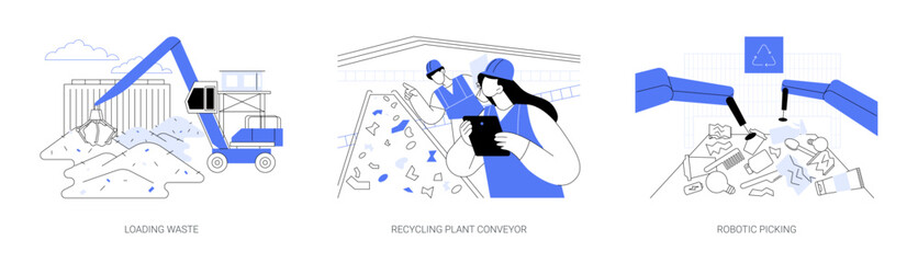 Recycling plant abstract concept vector illustrations.