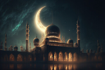 Muslim mosque beautiful illustration. Generative AI