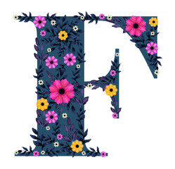 MonogramaF  azul con flores. Letras Mayúscula Floral para Inicial, Invitaciones de Bodas, tarjetas de felicitación, posters, PNG fondo transparente