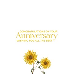 Happy Anniversary greeting card. Typography design for greeting cards and poster isolated on white background with sunflower decoration. Card with sunflower. 