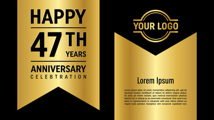 47th anniversary template design with golden ribbon for anniversary celebration event, invitation, greeting card, banner, poster, flyer. Vector Template illustration