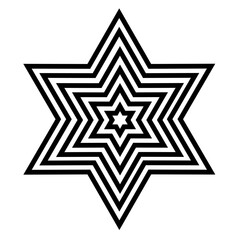 Simple monochrome vector graphic of a repeating six pointed star on a white background. All sides and angles are mutually equal