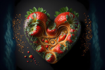 Obraz na płótnie Canvas Heart Shaped Strawberry Dessert (Generative AI)