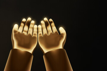 Golden hands praying on 3d illustration