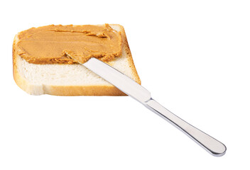 Toast bread with peanut butter isolated on white background.