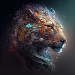 Fantasy Watercolor Lion, Generative AI, AI, Generative