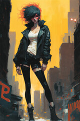 pretty cyber punk girl, futurustic