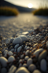 Obraz premium Beach with small stones and rocks, rocky, water, horison