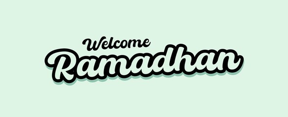 Welcome Ramadan sticker isolated on light green background. Suitable as a greeting card, poster, diary decoration, banner. 