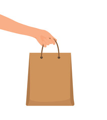 Hand holding shopping bag paper