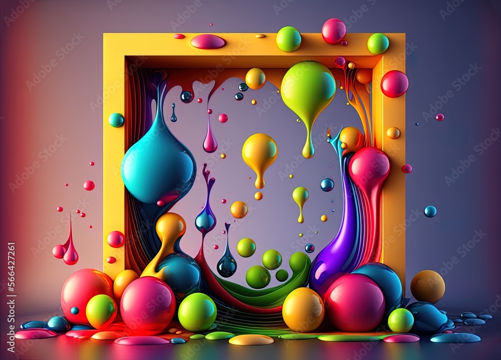 Poster a frame filled with a rainbow of liquid colors serving as a backdrop. generative ai