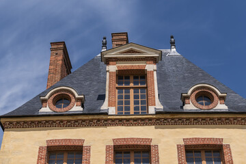 Fontainebleau Palace (XII century), old royal hunting castle in Fontainebleau (55 km from Paris). Architectural fragments of old Quartier Henri IV. Fontainebleau, France.