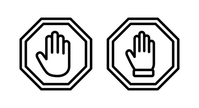 Stop icon vector illustration. stop road sign. hand stop sign and symbol. Do not enter stop red sign with hand
