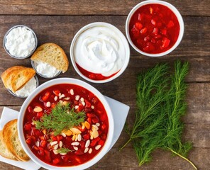 red borsch with tomato soup with vegetables