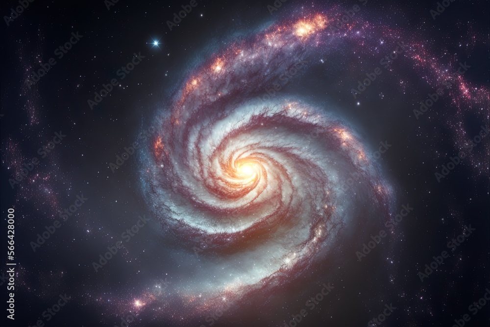 Poster distant galaxy in the cosmos. spiral galaxy with star dust and a nebula of gas. idea of traveling to