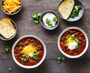 mexican con carne food with beef, tomato and salsa, top view