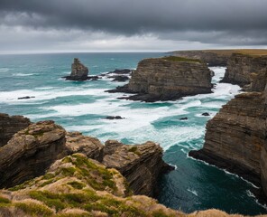 the icelandic landscape with cliffs and rocks, atlantic, beach, beautiful, blue, cliff