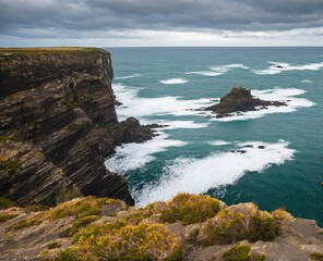 the icelandic landscape with cliffs and rocks, atlantic, beach, beautiful, blue, cliff
